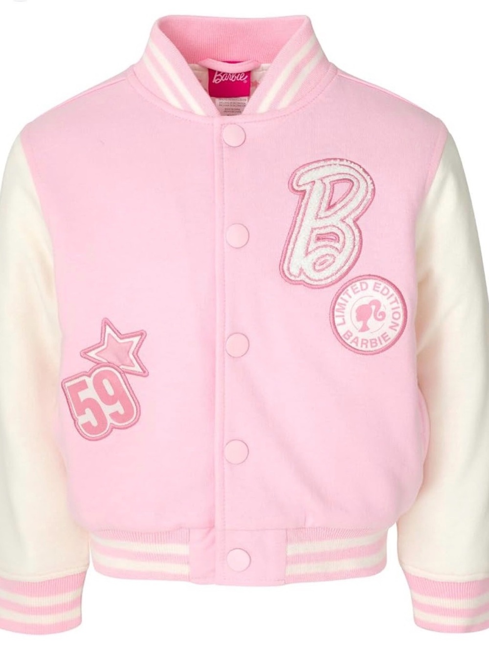 Barbie Pink & Cream Varsity Style Jacket with Patches